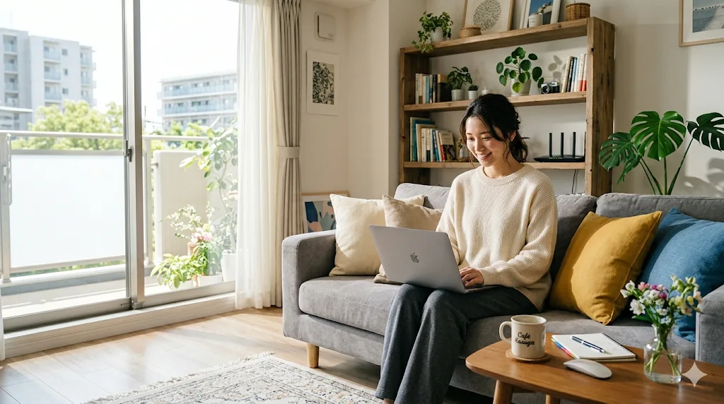 マンションでノートPCを使う入居者